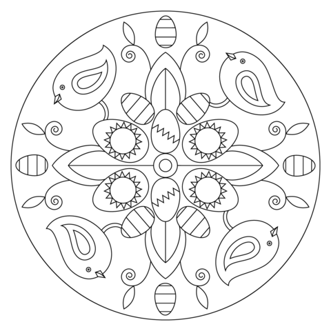 Easter Mandala With Birds And Eggs Coloring Page